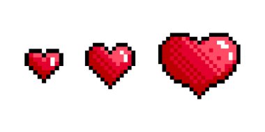 kalp vektörü Valentine pikselleri simge logosu karakter sembolü karalama illüstrasyon klip sanatı kırmızı izole