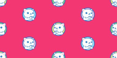 cat seamless pattern calico kitten hello thai sawaddee cartoon doodle pet polka dot tile background gift wrapping paper repeat wallpaper colorful illustration