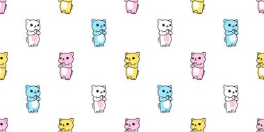 cat seamless pattern calico kitten hello thai sawaddee cartoon doodle pet tile background gift wrapping paper repeat wallpaper colorful illustration
