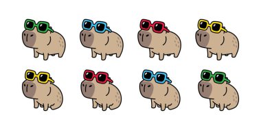 Capybara vektör güneş gözlüğü süslü ev hayvanı çizgi film karakteri logo sembolü çizimi izole tasarım