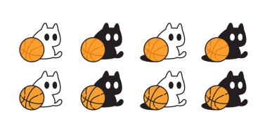 kedi vektörü kedi yavrusu basketbol topu ikonu calico çizgi film karakteri karalama çizimi sembolü izole tasarım
