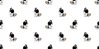 Köpeğin kusursuz desenli Fransız bulldog 'u yürüyen evrak çantası yavru köpek karikatür evcil fayans hediye paketi duvar kağıdı illüstrasyonunu tekrarlıyor.