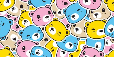 Ayı desensiz kutup ayısı yüzü Pastel vektör baş karikatür karalama oyuncak karo arka plan hediye kâğıdı tekrar duvar kağıdı eşarbı izole çizim tasarımı