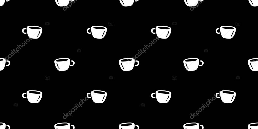 Coffee cup seamless pattern hot tea vector cafe bakery water drink cartoon doodle tile background gift wrapping paper repeat wallpaper scarf isolated illustration black design