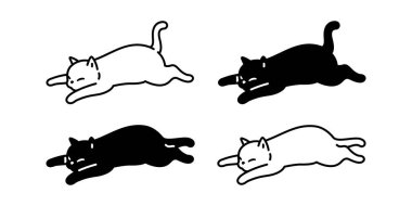 kedi vektörü kedi yavrusu Calico uyuyan ikon karakter karalama hayvan cinsi sembolü izole edilmiş siyah beyaz tasarım