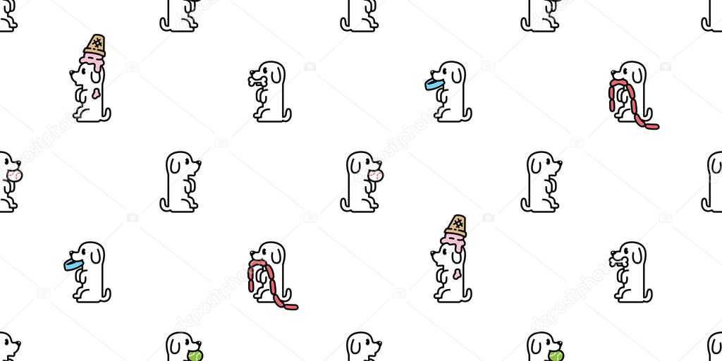Dog seamless pattern Beagle Golden Retriever sitting cartoon character ice cream tennis ball food bowl sausage hotdog puppy vector pet breed cartoon tile background gift wrapping paper repeat wallpape