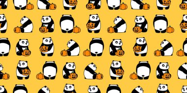 Ayı panda desensiz balkabağı cadılar bayramı çizgi filmi Jack o lantern kutup ayısı vektörü karalama oyuncak atkı karton kaplama kağıt kaplama arka plan tekrar duvar kağıdı portakal tasarımı