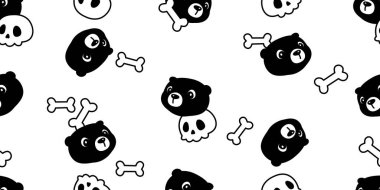 Ayı desensiz kutup kafatası kemiği cadılar bayramı kafa çizgi film kafa çapraz kemikler hayalet vektör karalama siyah oyuncak arka plan hediye ambalaj kağıt eşarp izole tekrar duvar kağıdı illüstrasyon tasarımı