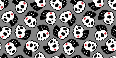 Kafatası desensiz Cadılar Bayramı punk yıldızı Mohawk saç stili vektör hayalet hayalet çapraz kemikler karikatür karalama kağıt kaplama arka plan tekrar duvar kâğıdı eşarp izole şeytan çizim de