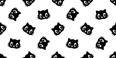 Siyah kedi desensiz kedi yavrusu ikonu baş vektör calico karalama çizgi film hayvan illüstrasyon arka plan hediye kağıdı tekrar duvar kağıdı eşarp izole