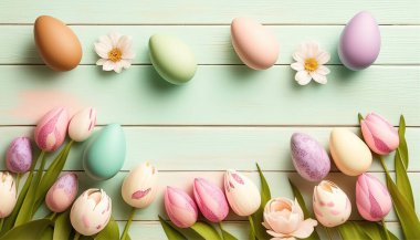 Yuvadaki Paskalya yumurtaları ve üzerinde 