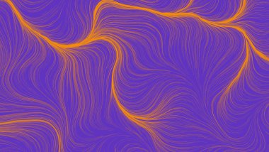 Mor arka planda sarı çizgiler. Dijital sanat tasarımı. Modern çizgili arka plan. Dalgalı çizgiler menekşe ve turuncu renkler pastel dokuda.