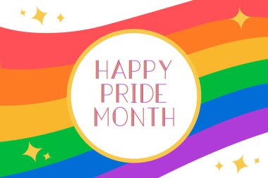 LGBT gökkuşağı gururu ve mutlu gurur ayı. Gökkuşağı Gurur Bayrağı Renkleri. Gurur Ayı Metni ile Banner İllüstrasyonu