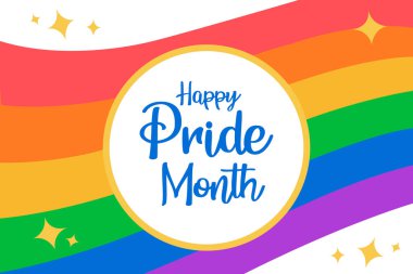 LGBT gökkuşağı gururu ve mutlu gurur ayı. Gökkuşağı Gurur Bayrağı Renkleri. Gurur Ayı Metni ile Banner İllüstrasyonu