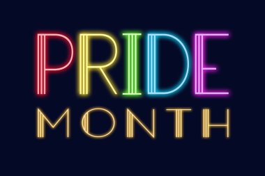 LGBT gökkuşağı gururu ve mutlu gurur ayı. Gökkuşağı Gurur Bayrağı Renkleri. Gurur Ayı Metni ile Banner İllüstrasyonu