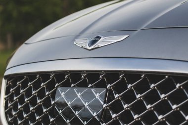 Krivoy Rog, Ukrayna - 4 Mayıs 2023: Gri araba Genesis G70 'in sokak fotoğrafı.