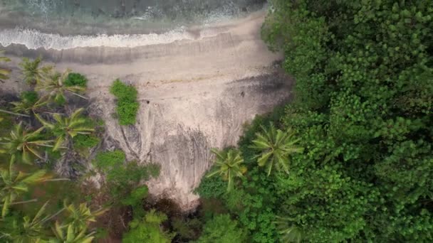 黒い砂浜 インド洋の海岸線 インドネシアのトップビュー 夏休みの概念 ドローンが離陸中です — ストック動画