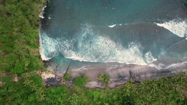 Dron Powietrzny Widok Góry Strzał Czarny Piasek Plaży Indyjski Brzeg — Wideo stockowe