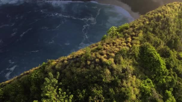 Vue Aérienne Oiseau Drone Plage Rocheuse Avec Falaise Côte Océan — Video