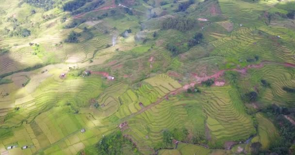 インドネシア ルテンの郊外にある美しいロック キムパル テラス田の空中眺望 — ストック動画