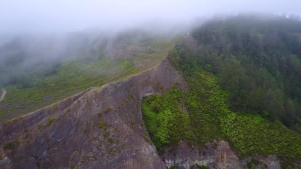 Early Morning Misty Aerial View Kelimutu Three Colored Lakes East — Stock Video