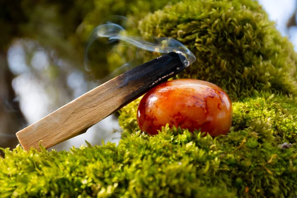 Uma Imagem Bastão Ardente Madeira Sagrada Cristal Carneliano Ramo Árvore — Fotografia de Stock