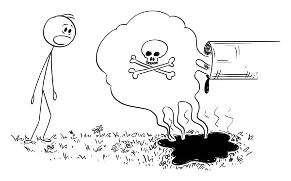 産業用パイプから自然への有毒化学汚染 ショックを受けている人 ベクトル漫画スティック図やキャラクターイラスト — ストックベクタ