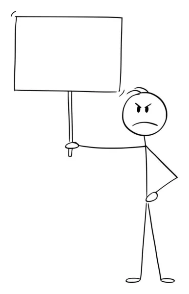 Wütende Person Oder Demonstrant Mit Leerem Schild Vektor Cartoon Strichmännchen — Stockvektor