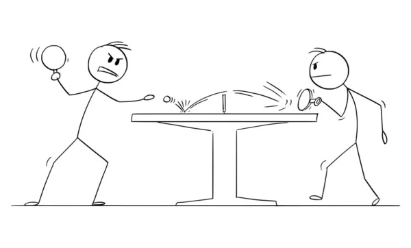 Spieler Die Tischtennis Oder Tischtennis Spielen Vektor Cartoon Strichfigur Oder — Stockvektor
