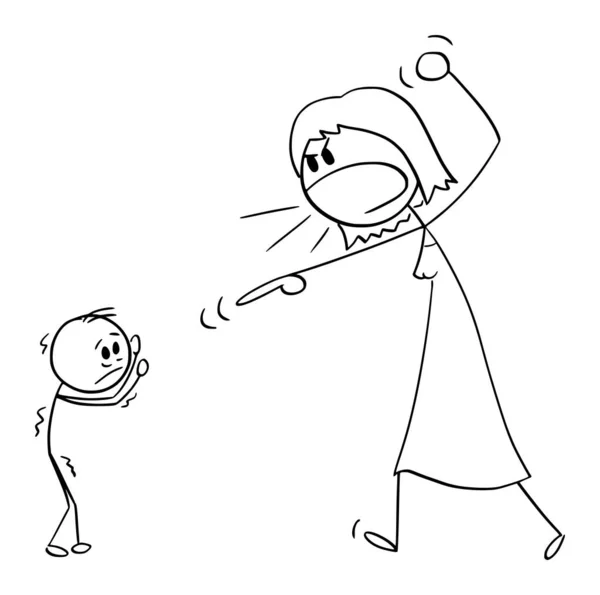 Μητέρα Γυναίκα Φωνάζοντας Φωνάζοντας Μικρό Φοβισμένο Παιδί Αγόρι Διάνυσμα Κινούμενο — Διανυσματικό Αρχείο