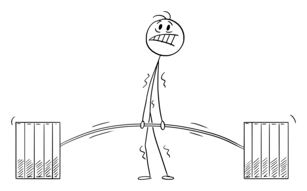 举重者试图举起或举起沉重的杠铃或重量 矢量卡通人物或人物插图 — 图库矢量图片