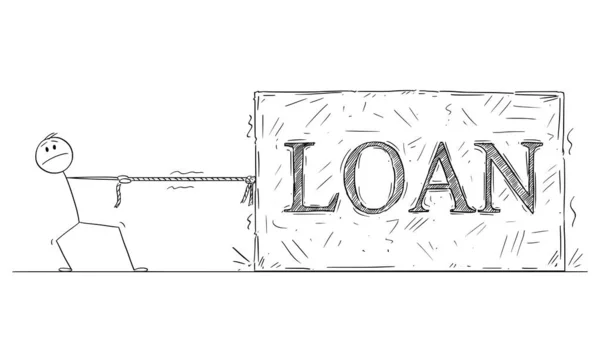 Kredi Yükünü Vektör Karikatür Çubuk Figürünü Veya Karakter Illüstrasyonunu Sürükleme — Stok Vektör