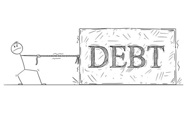 Persoon Met Financieel Probleem Slepen Schuldenlast Vector Cartoon Stok Figuur — Stockvector
