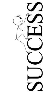 Businessman or person climbing for success , vector cartoon stick figure or character illustration.