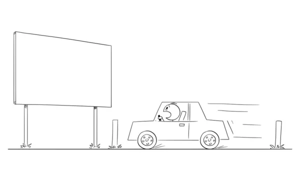 Car Moving Road Billboard Copy Space Ready Vector Cartoon Stick — Image vectorielle