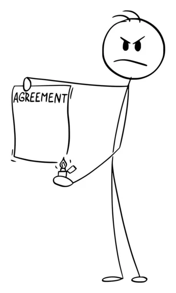 Person Burning Signed Agreement Vector Cartoon Stick Figure Character Illustration — Vector de stock