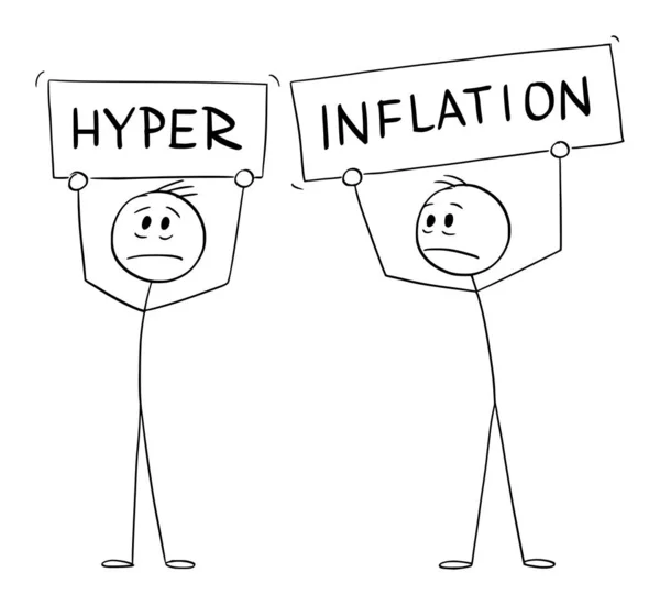 Businessmen Holding Hyper Inflation Inflation Sign Vector Cartoon Stick Figure — Stock Vector