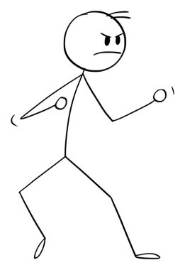 Fighter in Kung fu or martial arts pose or stance, vector cartoon stick figure or character illustration.