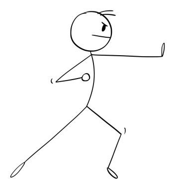 Fighter in Kung fu or martial arts pose or stance, vector cartoon stick figure or character illustration.