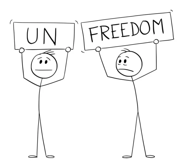 Concept Freedom Unfreedom Vector Cartoon Stick Figure Character Illustration — Διανυσματικό Αρχείο