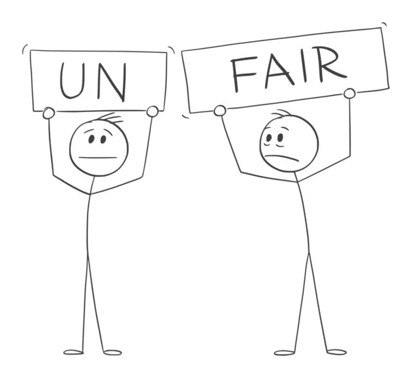 Concept Fair Unfair Vector Cartoon Stick Figure Character Illustration —  Vetores de Stock