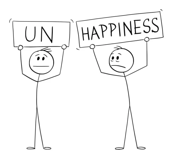 Concept Feeling Happiness Unhappiness Happy Unhappy Vector Cartoon Stick Figure — Διανυσματικό Αρχείο