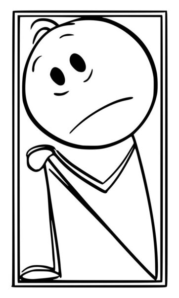 Person trapped in tight box , vector cartoon stick figure or character illustration.