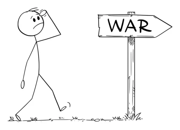 Personne Pays Inquiet Sur Chemin Guerre Dessin Animé Vectoriel Illustration — Image vectorielle