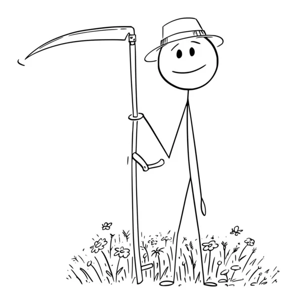 草场割草的农夫 矢量卡通人物或人物图解 — 图库矢量图片
