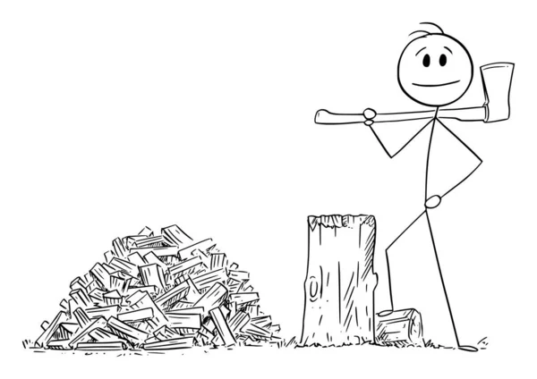 斧ホッピング木材や薪 ベクトル漫画の棒の図や文字のイラストを持つLumberjack — ストックベクタ