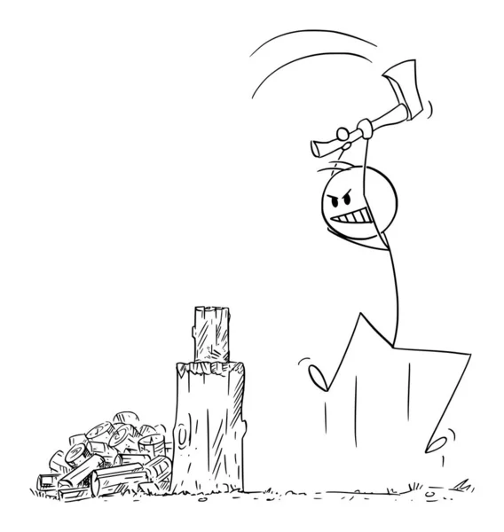木杰克 斧头跳跃木或木柴 矢量卡通人物或人物插图 — 图库矢量图片