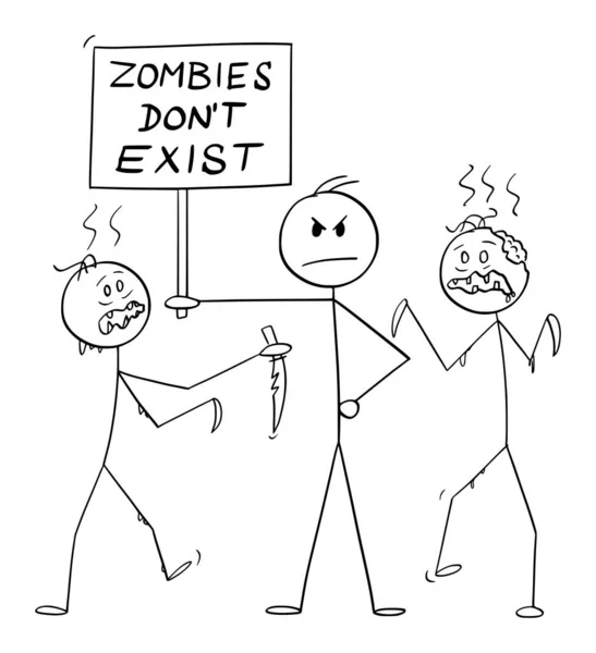 Person Holding Zombies Dont Exist Sign Vector Cartoon Stick Figure — Stock Vector
