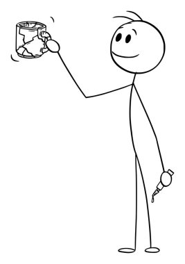 Evde tutkalla bardak tamir eden kişi, vektör çizgi film çizgi karakteri figürü veya karakter çizimi.