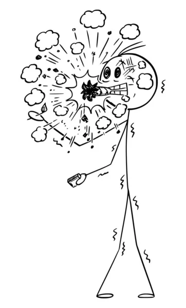 喫煙者で大きな不健康なタバコ爆発 ベクトル漫画スティック図やキャラクターイラスト — ストックベクタ